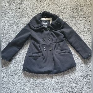 Classic Black Kids Pea Coat Size 4T Snaps Collar